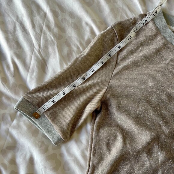 Aqua Champagne Silver Sparkle Tee – Metallic Collar & Cuff Detail XS - Picture 4 of 9